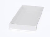 100 Pack of White Card Square Box - Clear Slide On Lid - 20 x 20 x 8cm -  Large Beauty Product Gift Giving Hamper Tray Merch Fashion Cake Sweets Xmas