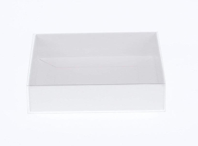 100 Pack of Elegant White Gift Boxes with Clear Slide-On Lids - 25 x 25 x 6cm - Perfect for Beauty Products, Hampers, Cakes, Sweets, and Holiday Gifts