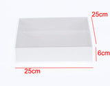 100 Pack of Elegant White Gift Boxes with Clear Slide-On Lids - 25 x 25 x 6cm - Perfect for Beauty Products, Hampers, Cakes, Sweets, and Holiday Gifts - Front View