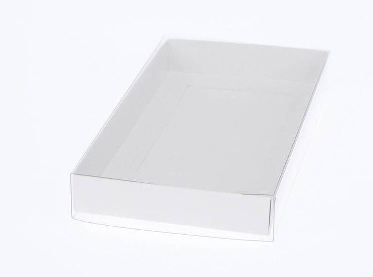 100 Pack of Elegant White Gift Boxes with Clear Slide-On Lids - 25 x 25 x 6cm - Perfect for Beauty Products, Hampers, Cakes, Sweets, and Holiday Gifts