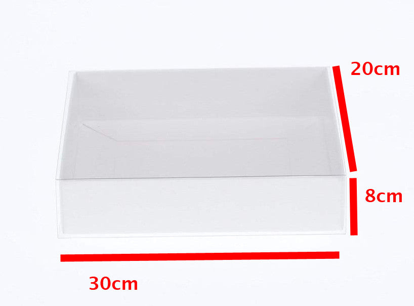 100 White Card Boxes with Clear Slide-On Lids - 30 x 20 x 8cm - Versatile Packaging for Gifts, Cakes, and Fashion Items - Perfect for Holidays and Events