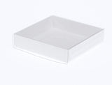 10 Pack of 10cm Square Invitation Coaster Favor Function product Presentation Cookie Biscuit Patisserie Gift Box - 2cm deep - White Card with Clear Slide On PVC Lid - Side View