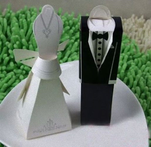 50 Count Bride and Groom Wedding Favor Boxes - 25 Each - Kate Aspen Design, Easy Assembly with Name Card Holders