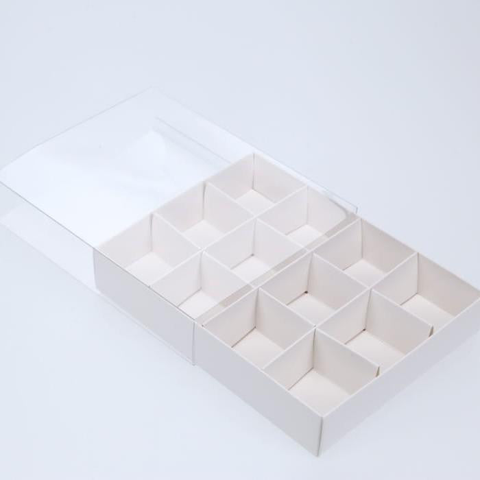 50-Pack White Chocolate Gift Boxes with Clear Slide Lid - 12 Compartment Inserts for Sweets and Treats