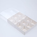 50-Pack White Chocolate Gift Boxes with Clear Slide Lid - 12 Compartment Inserts for Sweets and Treats