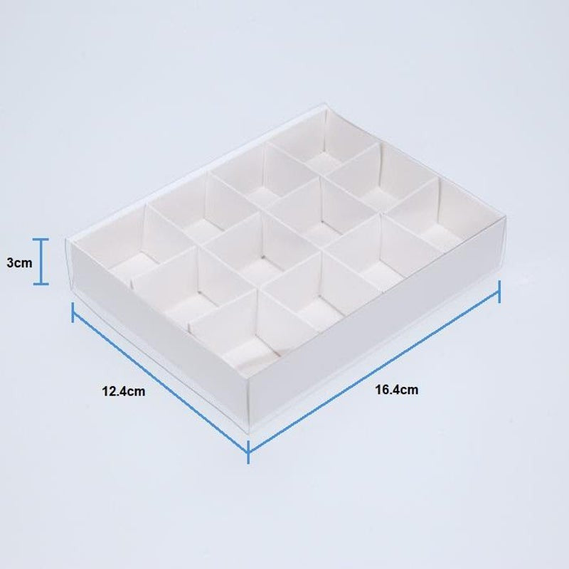 50-Pack White Chocolate Gift Boxes with Clear Slide Lid - 12 Compartment Inserts for Sweets and Treats