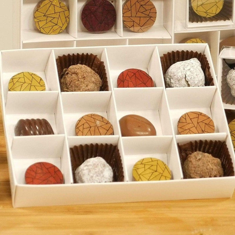 50-Pack White Chocolate Gift Boxes with Clear Slide Lid - 12 Compartment Inserts for Sweets and Treats