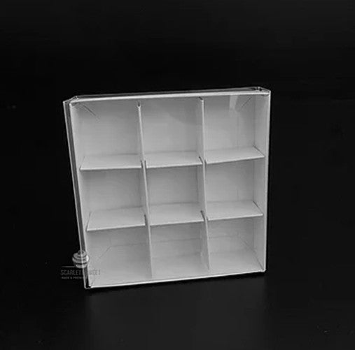 50 Pack of Clear Lid White Gift Boxes with 9 Compartment Inserts for Chocolates and Treats - 12x12x3cm Size