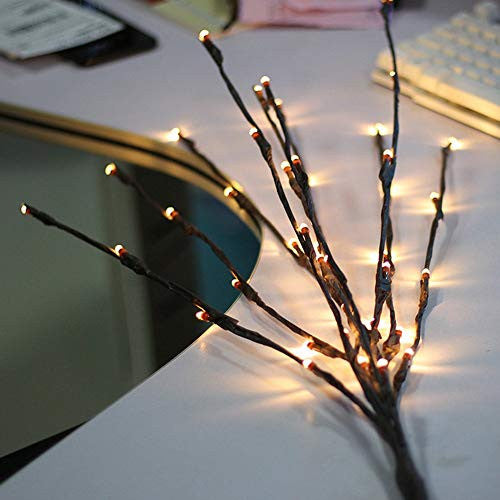 Warm White LED Fairy Light Branch Set - 5 Pack with 20 Bulbs Each - 50cm Tall Battery-Powered Décor