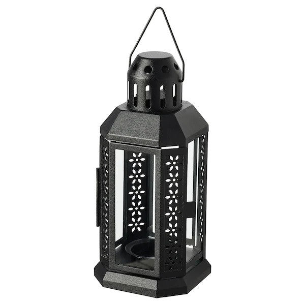 Set of 10 Black Metal Miners Lanterns for Weddings and Home Decor - 21cm Tealight Candle Holders