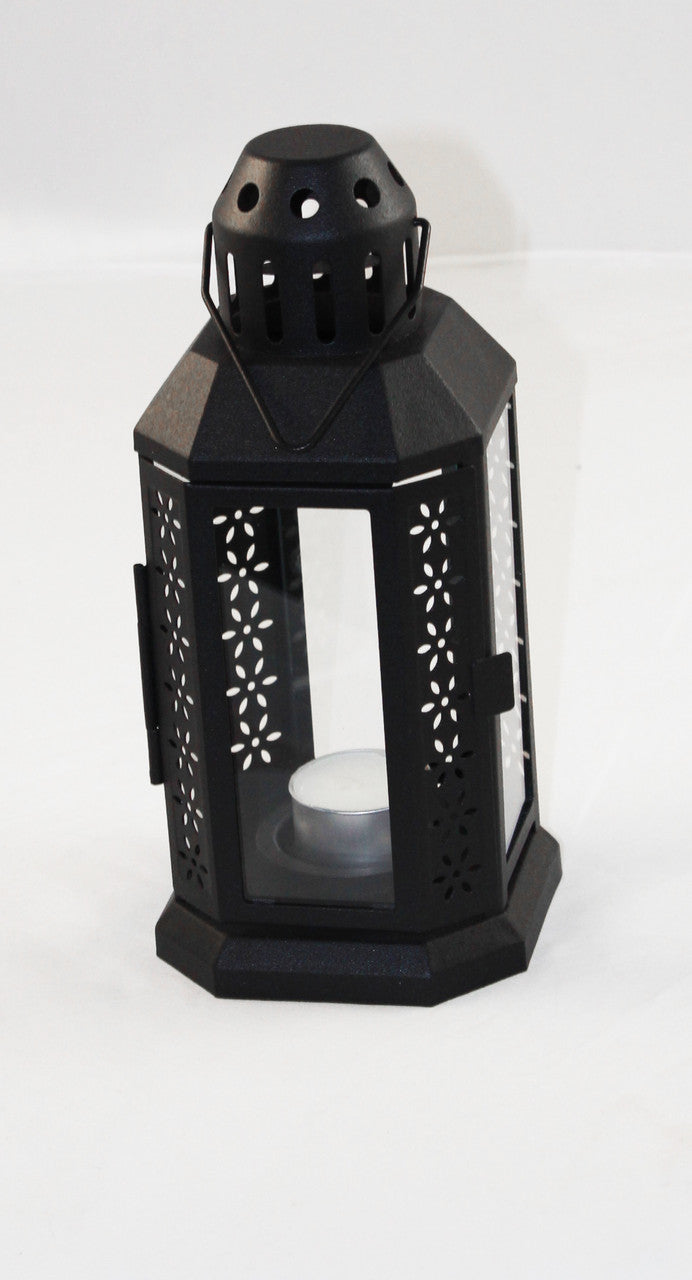 Set of 5 Black Metal Tealight Lanterns for Weddings and Home Decor - 21cm Tall