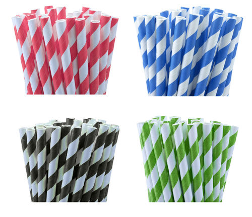 Bulk Pack of 1000 Biodegradable Black and White Paper Drinking Straws for Parties and Events