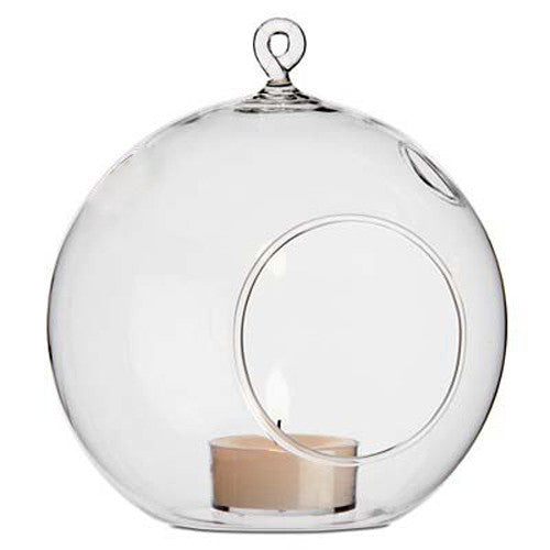 Set of 10 Hanging Clear Glass Tealight Candle Holders - 10cm Diameter - Ideal for Weddings, Home Decor, and Mini Garden Designs