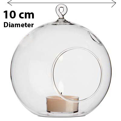 Set of 10 Hanging Clear Glass Tealight Candle Holders - 10cm Diameter - Ideal for Weddings, Home Decor, and Mini Garden Designs