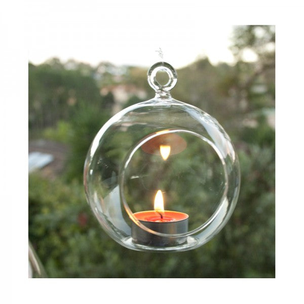 Set of 10 Hanging Clear Glass Tealight Candle Holders - 10cm Diameter - Ideal for Weddings, Home Decor, and Mini Garden Designs