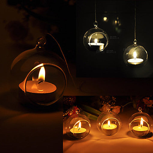 Set of 10 Hanging Clear Glass Tealight Candle Holders - 10cm Diameter - Ideal for Weddings, Home Decor, and Mini Garden Designs