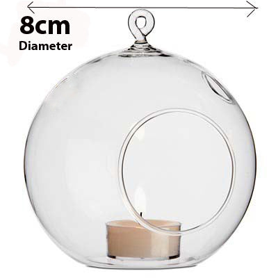 Set of 10 Clear Glass Hanging Tealight Candle Holders - 8cm Diameter - Perfect for Weddings, Terrariums, and Home Decor