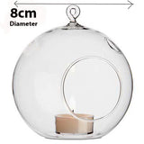 Set of 10 Clear Glass Hanging Tealight Candle Holders - 8cm Diameter - Perfect for Weddings, Terrariums, and Home Decor - Front View