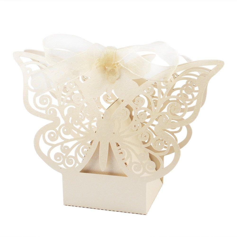 Ivory Cream Butterfly Gift Boxes - 100 Pack for Weddings, Engagements, and Parties