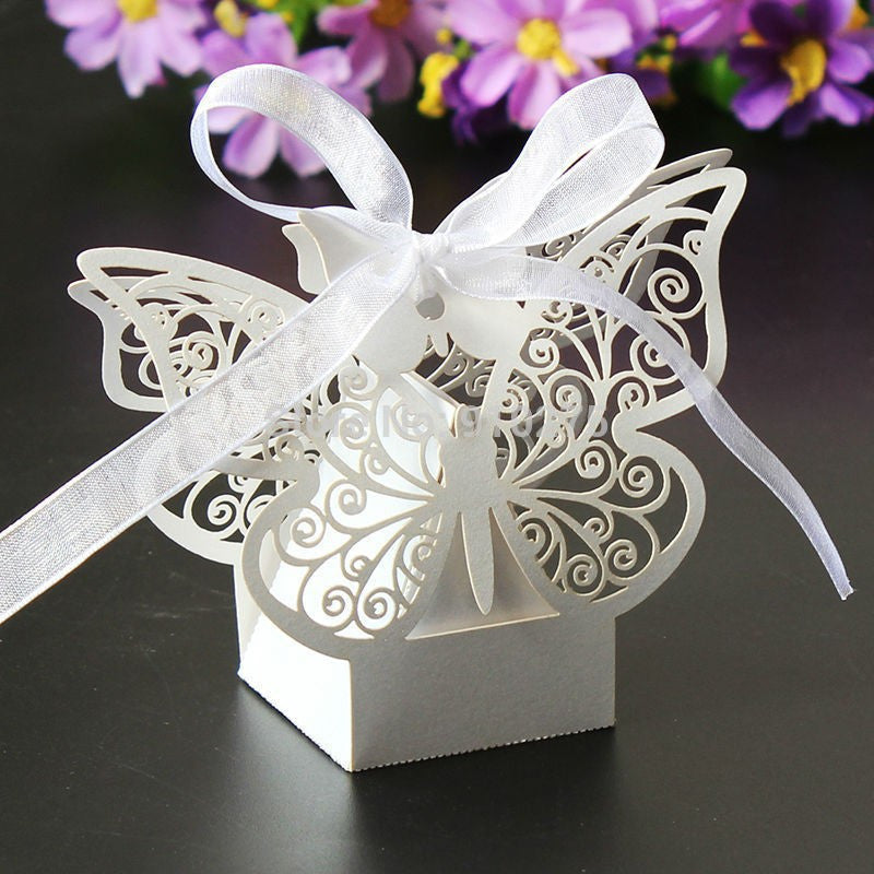 Ivory Cream Butterfly Gift Boxes - 100 Pack for Weddings, Engagements, and Parties