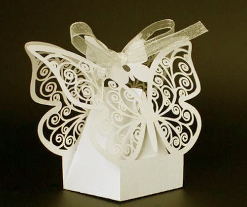 Ivory Cream Butterfly Favor Boxes - 50 Pack for Weddings, Engagements, and Anniversaries