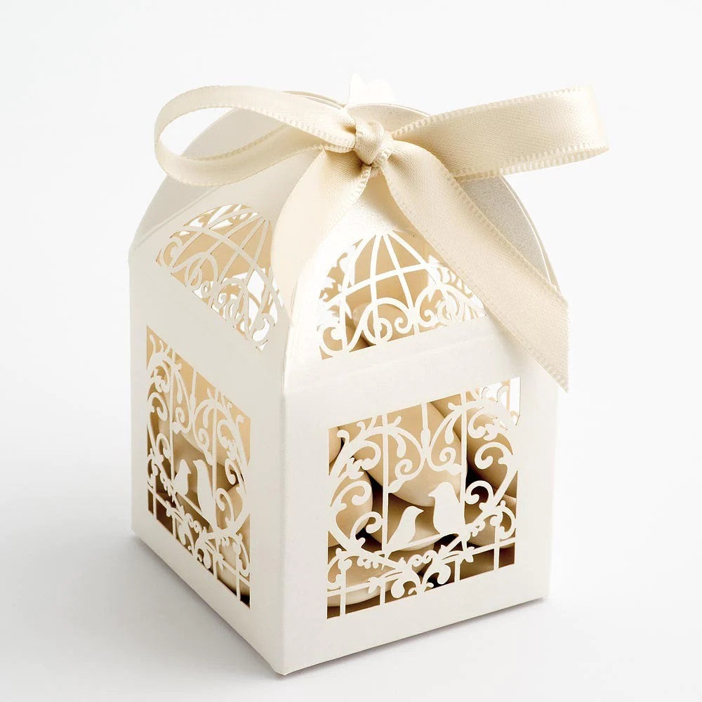 Ivory Dove Bird Heart-Themed Wedding Engagement Favor Boxes - 50 Pack Lolly Gift Card Holders