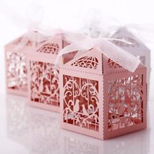 100 Count - Pink Dove Bird Heart Baby Naming Ceremony Favor Gift Boxes