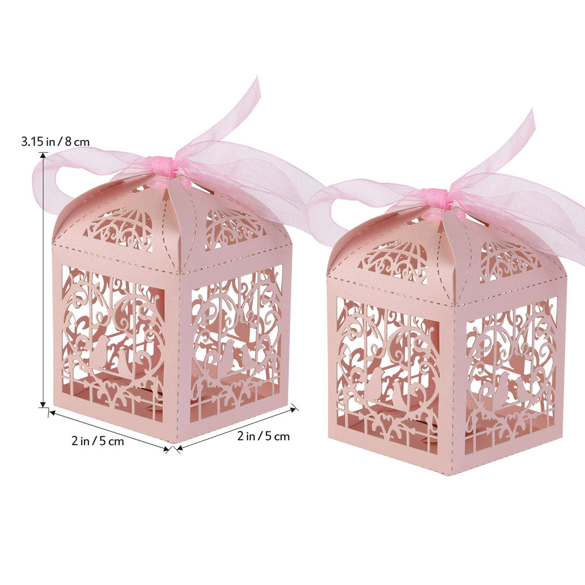 100 Count - Pink Dove Bird Heart Baby Naming Ceremony Favor Gift Boxes