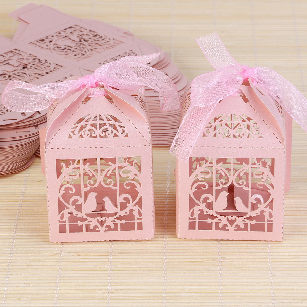 100 Count - Pink Dove Bird Heart Baby Naming Ceremony Favor Gift Boxes