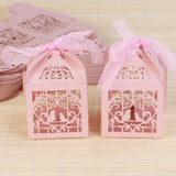 100 Count - Pink Dove Bird Heart Baby Naming Ceremony Favor Gift Boxes - Rear View