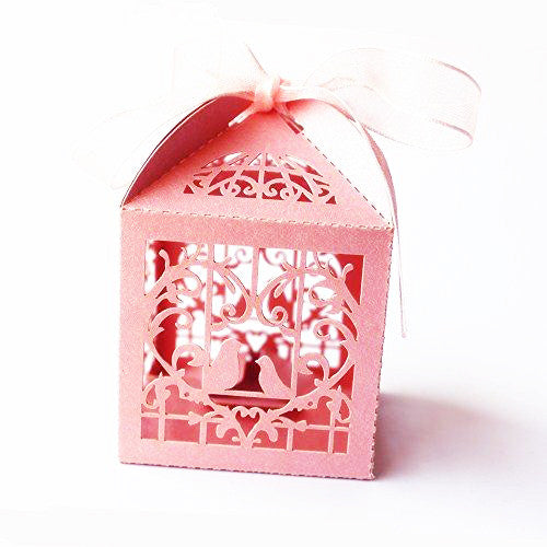 50 Count Pink Dove Heart-Shaped Gift Boxes for Baby Naming Ceremonies and Special Events