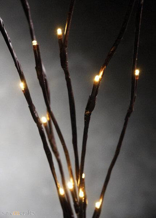 Warm White LED Branch Lights - 20 Bulb Fairy Light Stem, 50cm Height with On/Off Switch