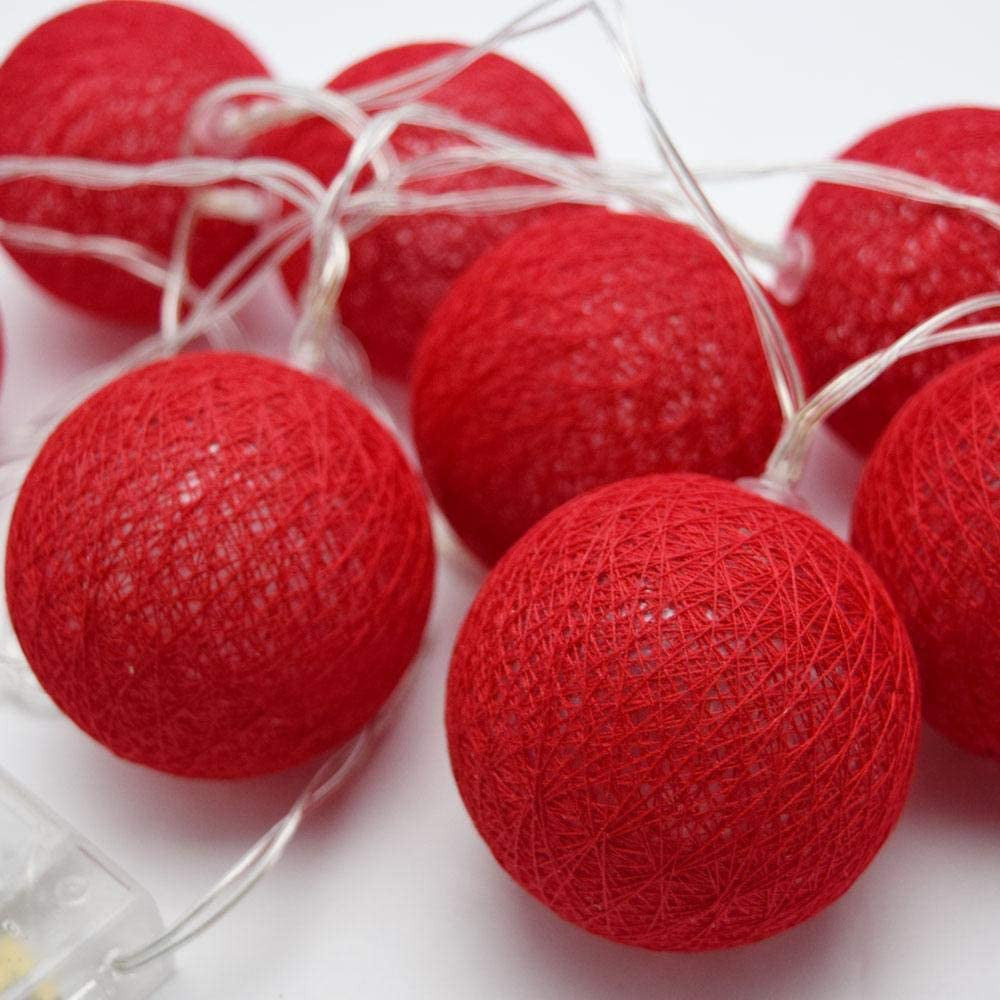 20 Red LED Cotton Ball Fairy Lights - 5cm Battery-Powered String Lights for Christmas, Weddings, Parties, and Home Decor