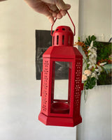 Set of 5 Red Metal Tealight Lanterns for Weddings, Summer Parties, and Home Decor - 21cm Height