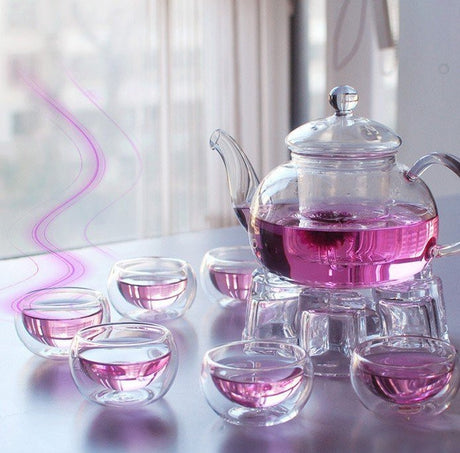 Elegant 10-Piece Gongfu Chinese Tea Ceremony Set with Infuser, Glass Cups, and Candle Warmer