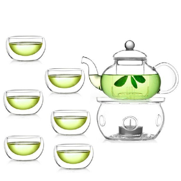 Elegant 10-Piece Gongfu Chinese Tea Ceremony Set with Infuser, Glass Cups, and Candle Warmer