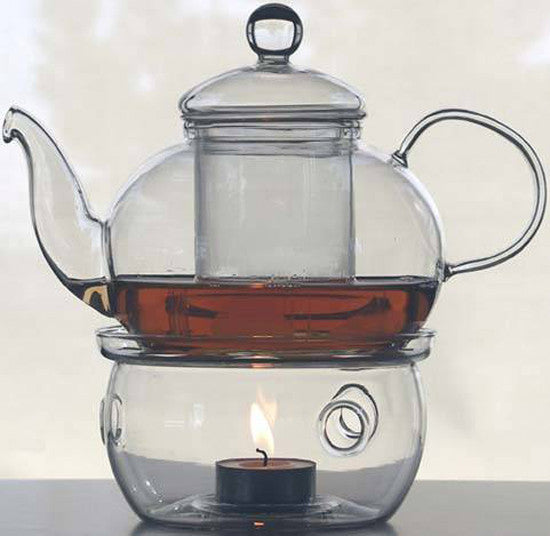 Elegant 5-Piece Gongfu Chinese Tea Ceremony Set with Glass Cups, Infuser, and Tealight Candle Warmer