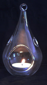 25 Pack of Hanging Clear Glass Tear Drop Candle Holders - 12.5cm Tall - Ideal for Terrariums and Mini Garden Decor