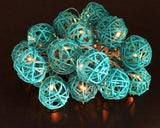 20 LED Turquoise Rattan Ball Battery-Powered Fairy Lights for Home, Wedding, and Party Decor - 3m String with 6cm Balls