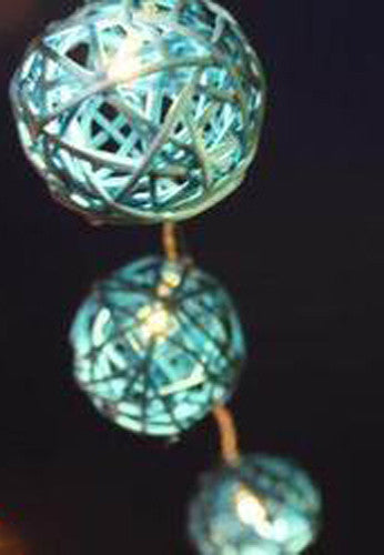 20 LED Turquoise Rattan Ball Battery-Powered Fairy Lights for Home, Wedding, and Party Decor - 3m String with 6cm Balls