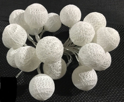 20 LED White Cotton Ball Fairy Lights - Battery-Powered String Lights for Home, Wedding, Party, and Indoor/Outdoor Decor