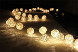 20 LED Cream White Rattan Ball String Lights - Battery Operated Fairy Lights for Home, Wedding, Party, and Bedroom Decor