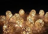 20 LED Cream White Rattan Ball String Lights - Battery Operated Fairy Lights for Home, Wedding, Party, and Bedroom Decor