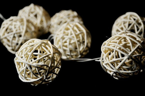 20 LED Cream White Rattan Ball String Lights - Battery Operated Fairy Lights for Home, Wedding, Party, and Bedroom Decor