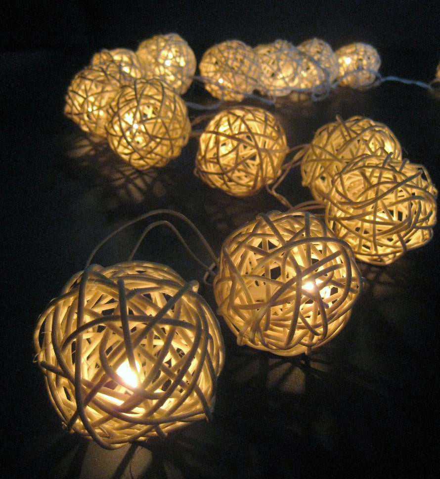 20 LED Cream White Rattan Ball String Lights - Battery Operated Fairy Lights for Home, Wedding, Party, and Bedroom Decor