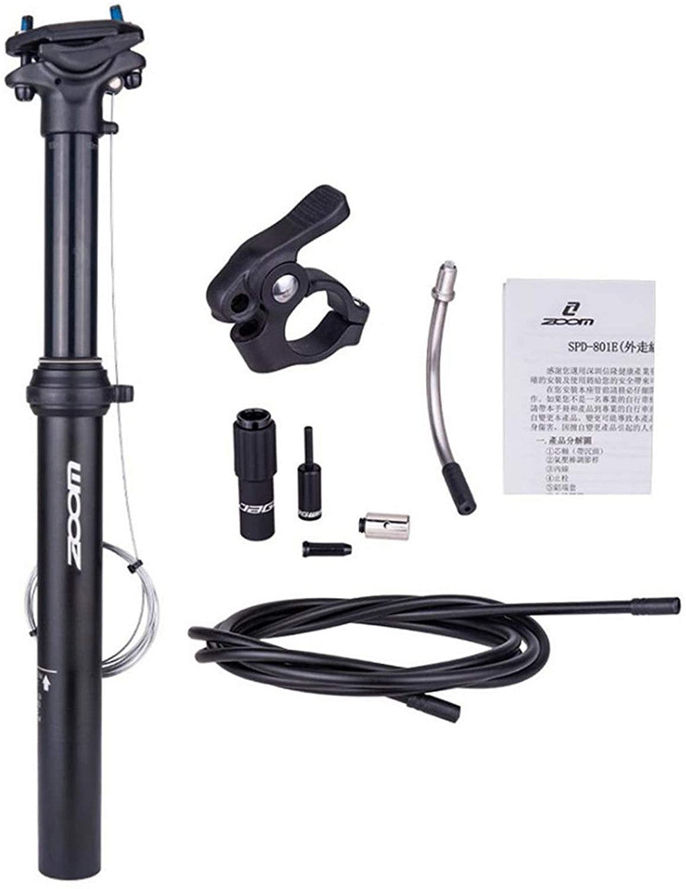 Adjustable ZOOM SPD-801 Dropper Seatpost with 100mm Travel and Thumb Remote Lever - External Cable 30.9mm Diameter