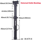 Adjustable ZOOM SPD-801 Dropper Seatpost with 100mm Travel and Thumb Remote Lever - External Cable 30.9mm Diameter