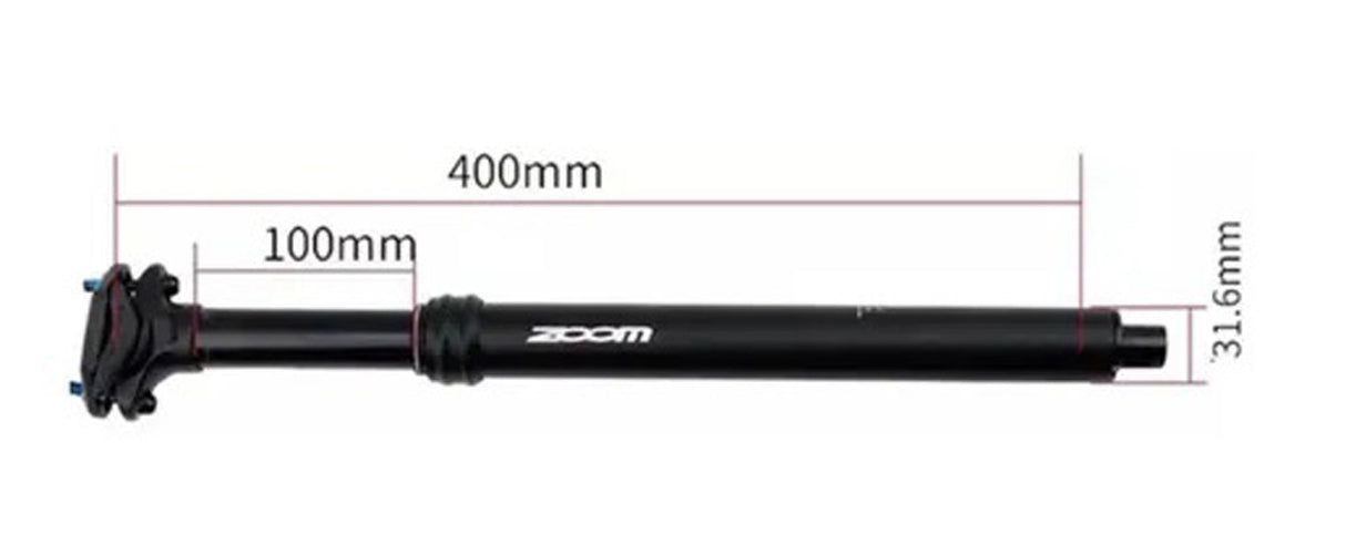 Adjustable ZOOM MTB Dropper Seatpost with Internal Cable - 30.9mm Diameter, 125mm Travel, Thumb Remote Lever