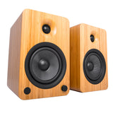 Kanto YU6 200W Powered Bookshelf Speakers with Bluetooth and Phono Preamp - Pair, Bamboo with S6 Black Stand Bundle