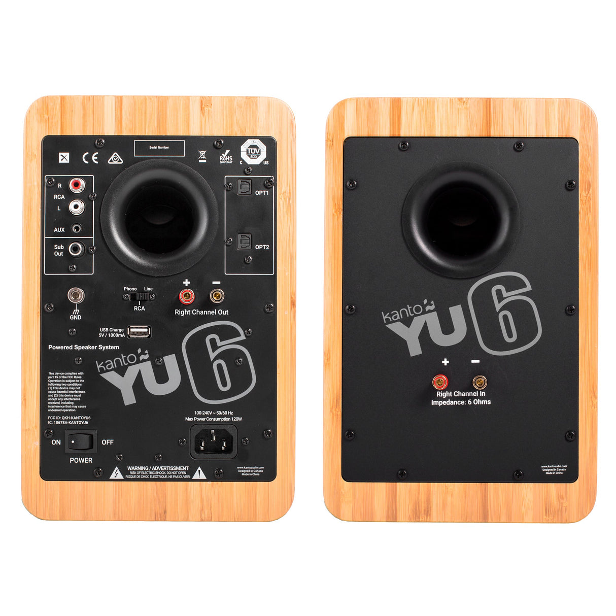 Kanto YU6 200W Powered Bookshelf Speakers with Bluetooth and Phono Preamp - Pair, Bamboo with S6 Black Stand Bundle